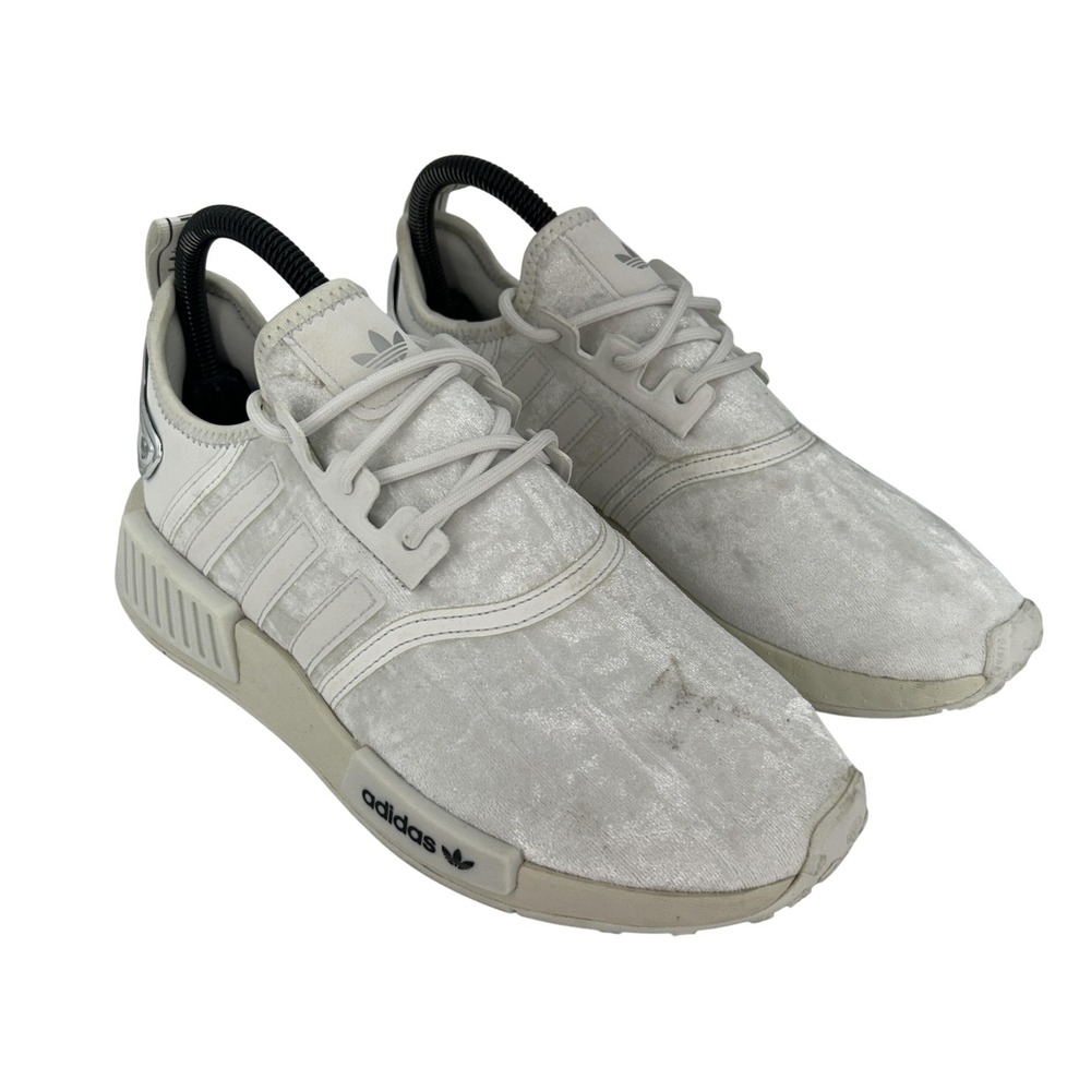 Adidas‎ NMD_R1 Shoes Womens Size 7 White Silver Velvet AGW5681 Sneakers Athletic